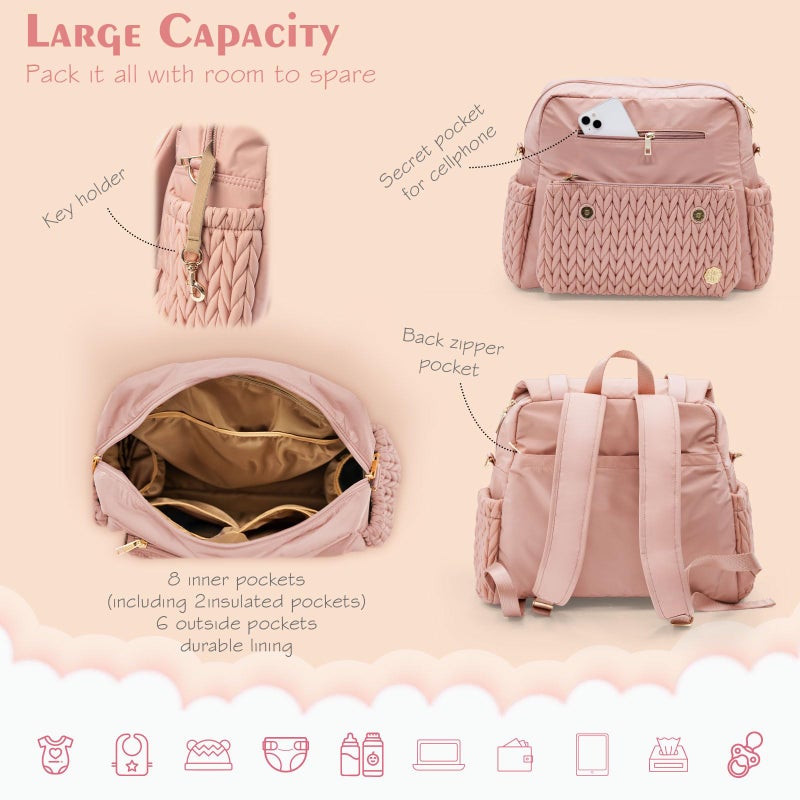 SEWBOO Diaper Bag BackPack Large Capacity Travel Mommy Bag Waterproof and Stylish with Changing Pad Baby Bag for Women and Girls - Image 2